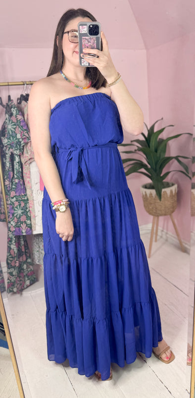 The Chelsea Strapless Maxi Dress-Royal Blue
