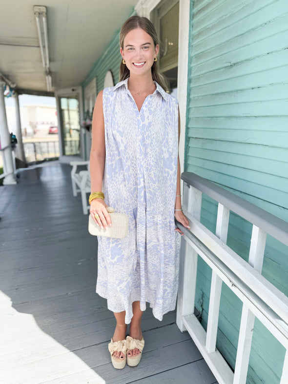 The Leo Leopard Midi Dress-Blue