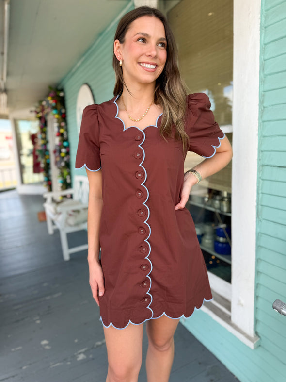 The Layla Scallop Dress-Brown