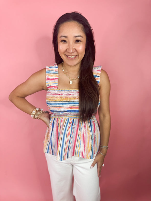 (THML) The Blaine Stripe Tank-Cream