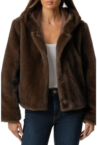 (KUT) The Saskia Faux Fur Jacket-Brown