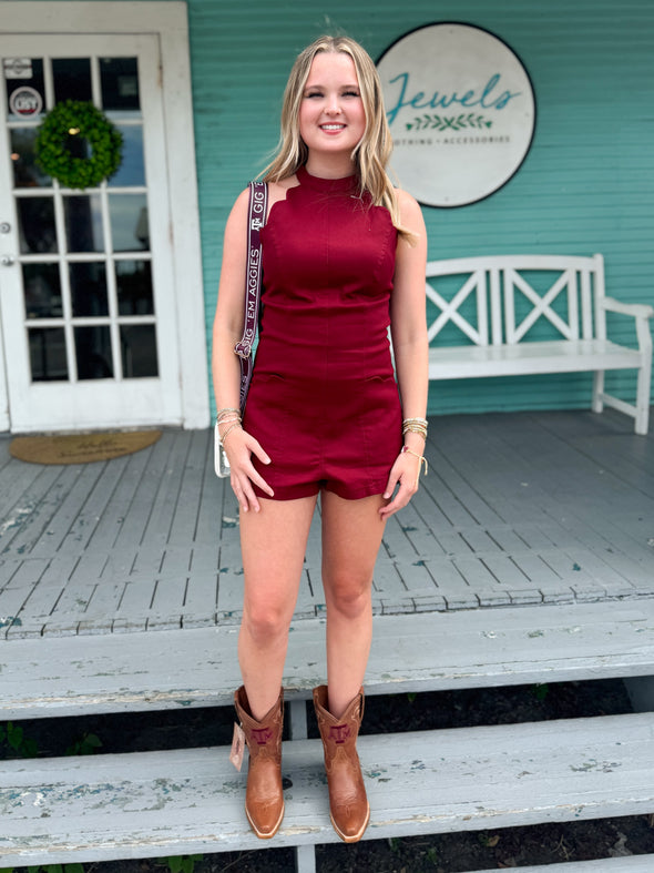 The Francie Scalloped Romper-Maroon