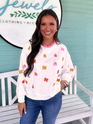 The Millie Bow Pumpkin Sweatshirt-White