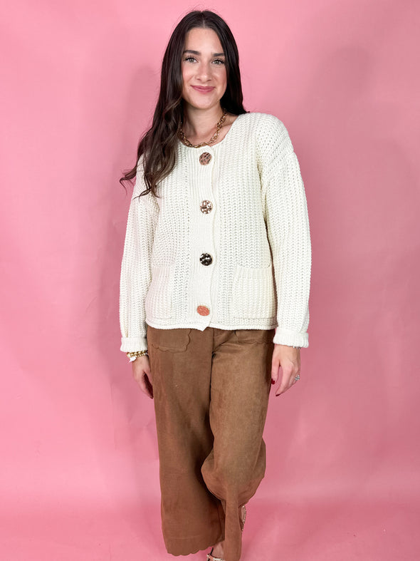 The Nick Button Cardigan-Cream