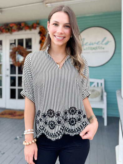The Lola Stripe Top-Black