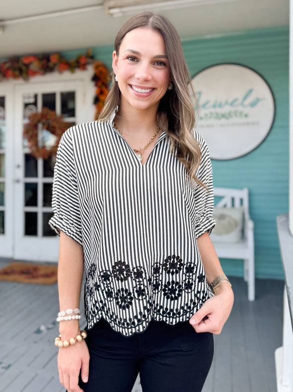 The Lola Stripe Top-Black