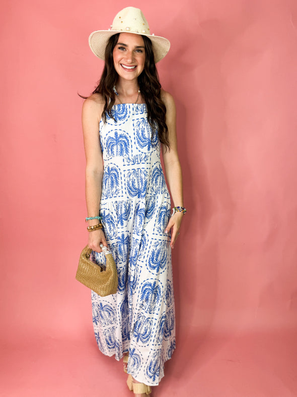 The Palm Breeze Midi Dress-Blue