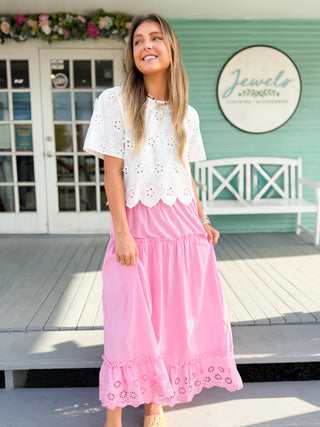 pink eyelet skirt