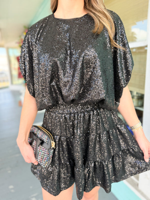 The Haley Sequin Top-Black