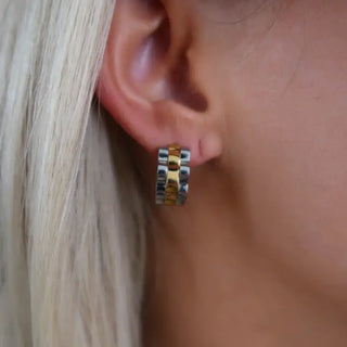 The Chain Two Tone Hoops-Silver/Gold