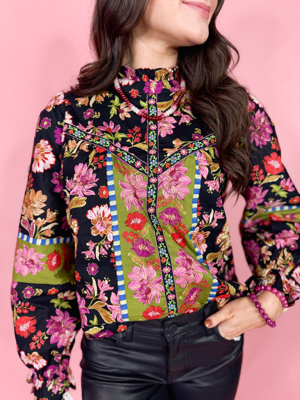 The Lucy Floral Printed Top-Black