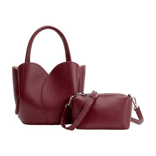 The Tulip Leather Top Bag- Burgundy