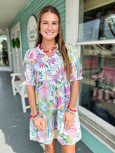 The Stacie Floral Dress-White