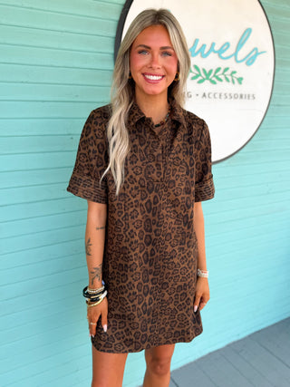 (THML) The Ricardo Leopard Suede Dress-Brown