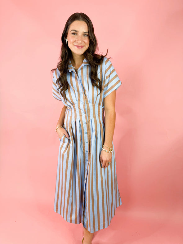 (THML) The Cammie Stripe Midi Dress-Blue