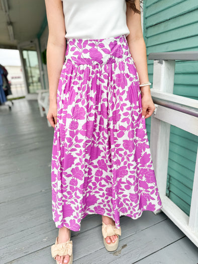 The Mallory Floral Skirt-Magenta