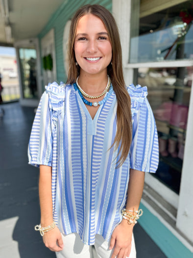 The Skylar Stripe Top-Blue