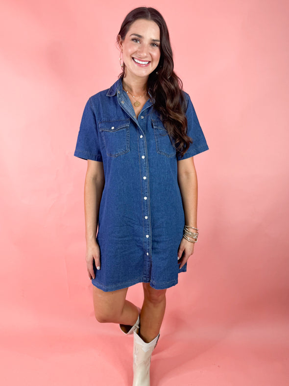 (THML) The Dais Button Dress-Denim