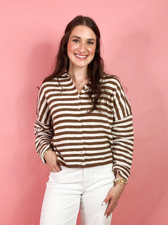 The Libby Striped Cardigan-Brown