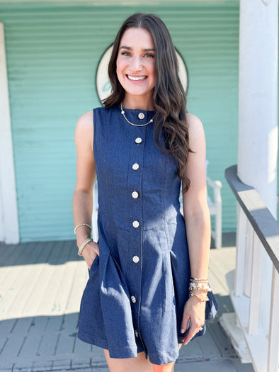The Molly Pearl Mini Dress-Denim