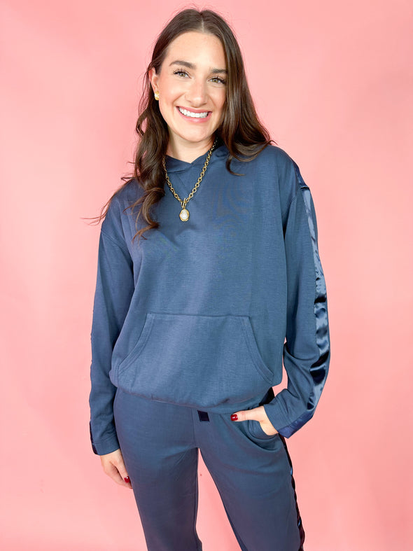 The Hailey Satin Detail Lounge Set-Navy