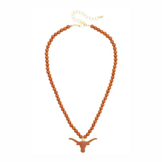 The Longhorn Beaded Pendant Necklace-Orange