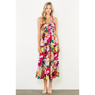(THML) The Shari Floral Midi Dress-Pink