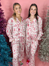 red and white christmas design pj set with bows