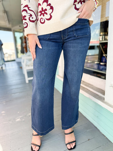 The Meg High Rise Wide Leg With Patch Jeans