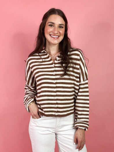 The Libby Striped Cardigan-Brown