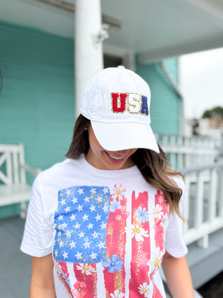 usa glitter patch hat
