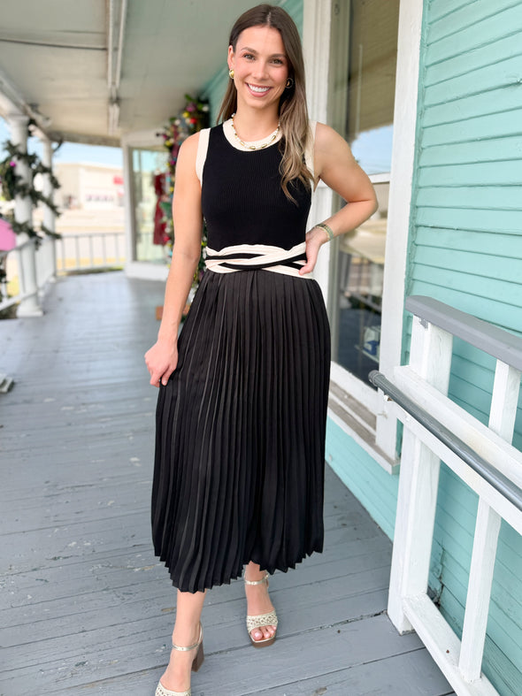 (THML) The Elizabeth Sweater/Satin Midi Dress-Cream