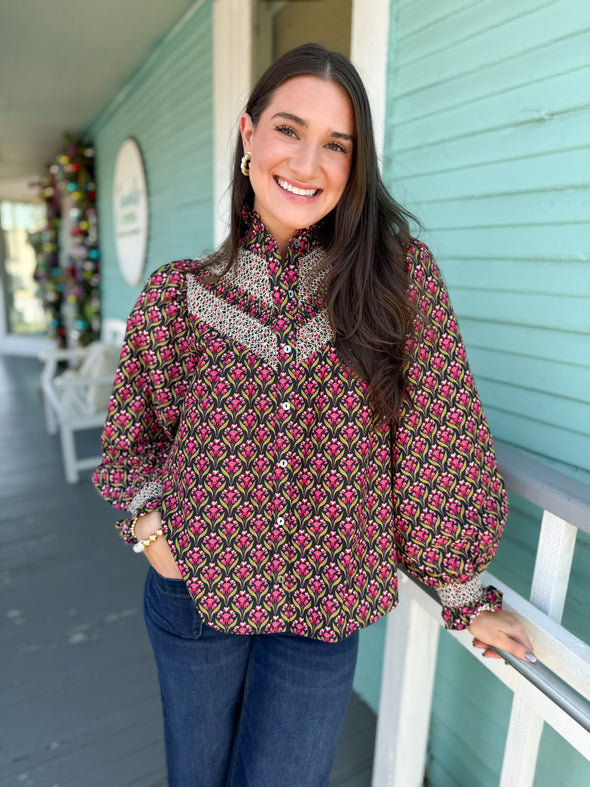 The Deyla Floral Top-Black