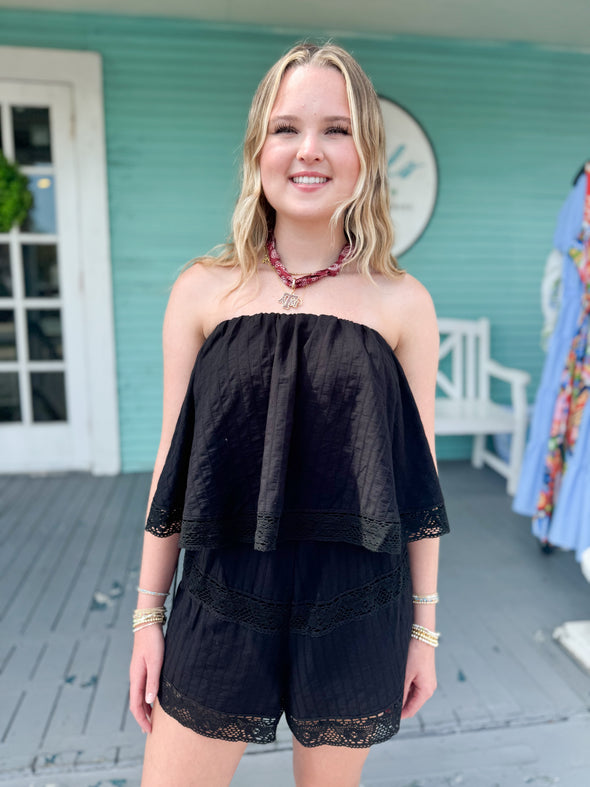 The Sam Strapless Romper-Black