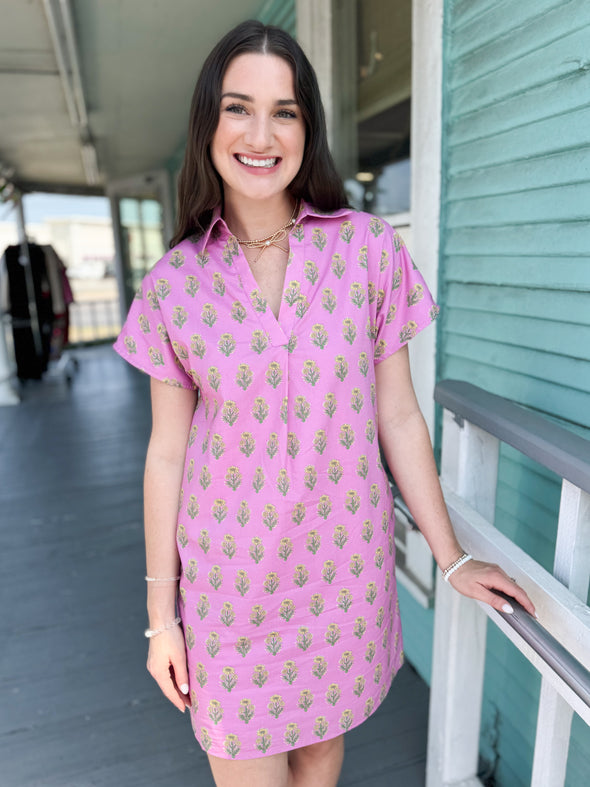 (THML) The Danny Floral Collar Dress-Pink