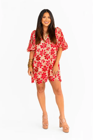 (BuddyLove) The Frankie Eyelet Mini Dress-Coral