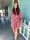 red and burgundy floral dress