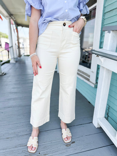 The Adam Wide Leg Pant-Off White