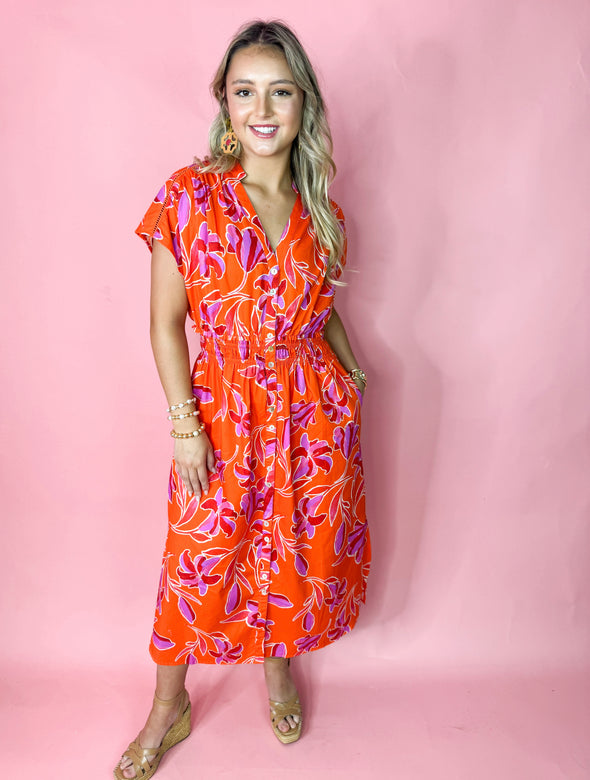 (THML) The Miley Floral Midi Dress-Orange