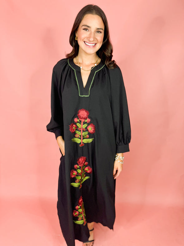 The Paula Embroidered Midi Dress-Black
