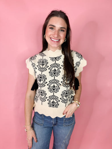 The Margo Scalloped Sweater-Black