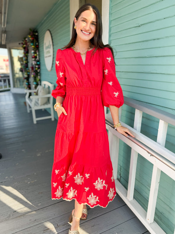 The Lawson Long Sleeve Dress-Red
