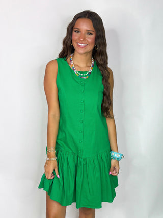 (THML) The Mony Button Dress-Green