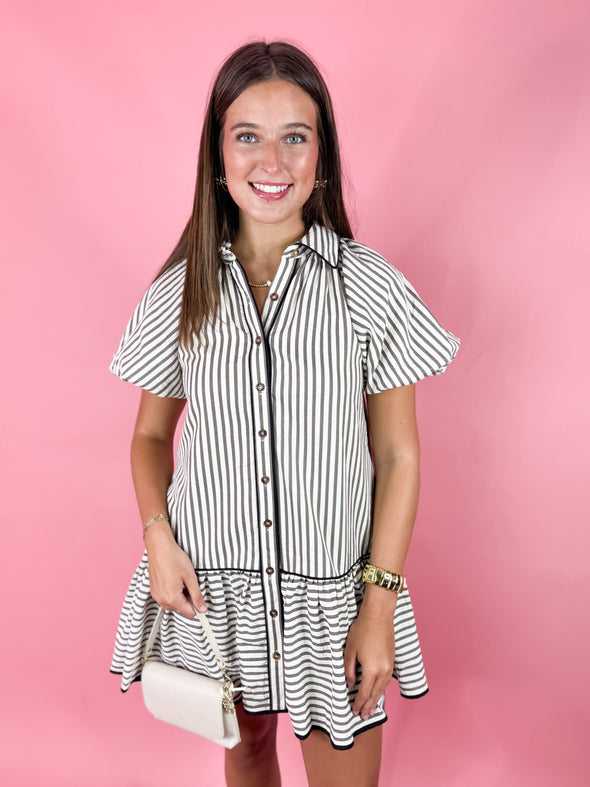 The Mila Stripe Dress-Black