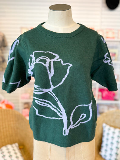 The David Floral Sweater Top-Green