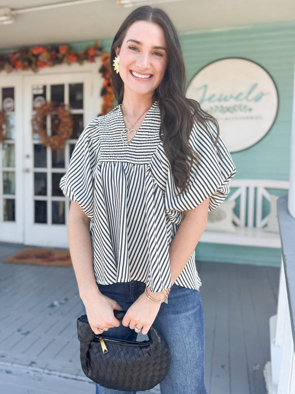 black stripe dolman sleeve top 