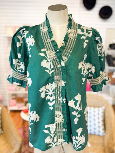 The Kelsey Floral Top-Green