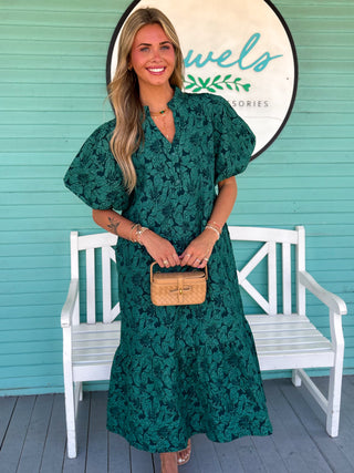 The Polly Jacquard Midi Dress-Green