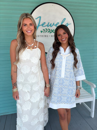 The Junie Eyelet Dress-Light Blue