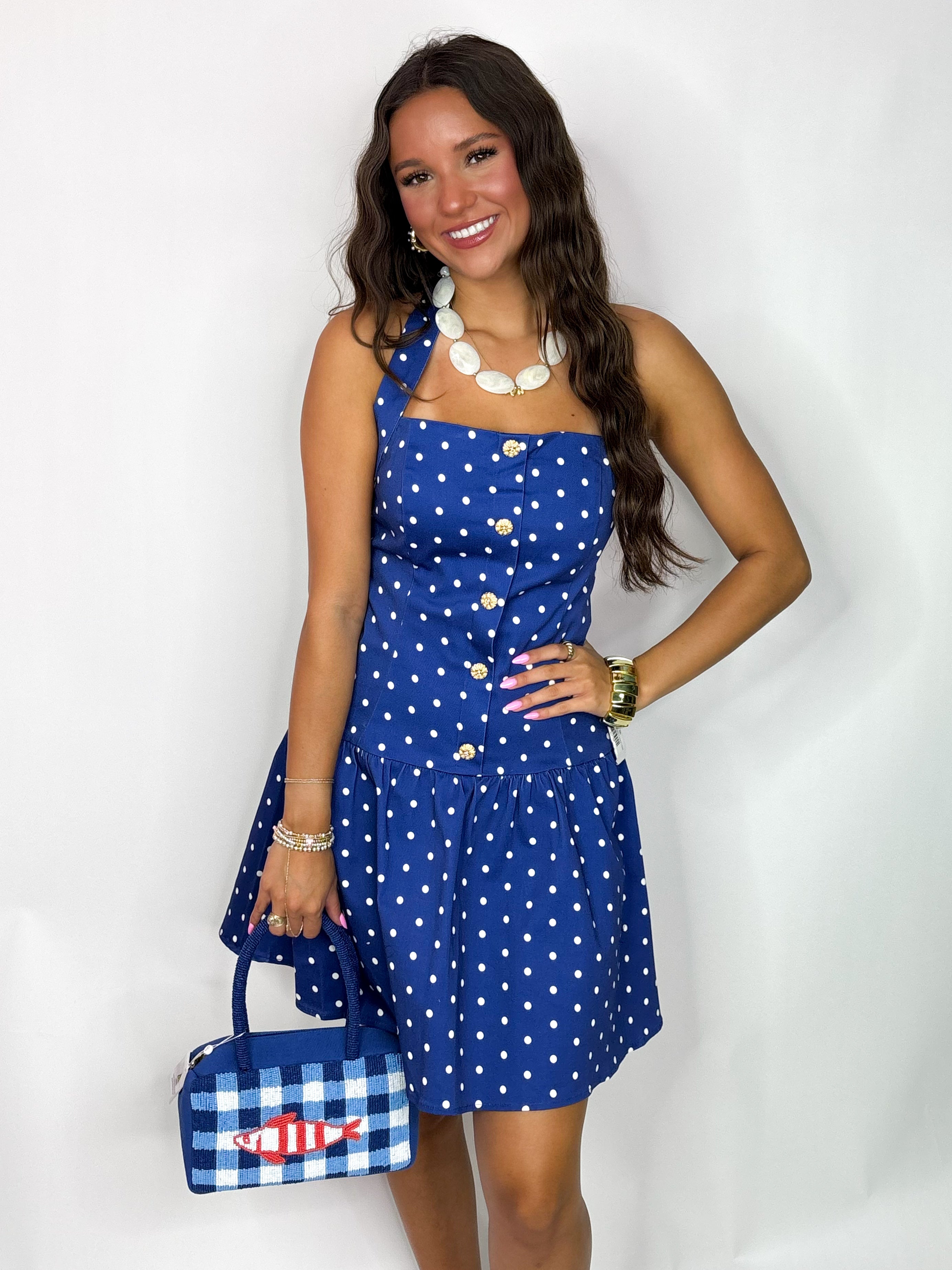 blue polka dot halter dress Polka Dot Halter Maxi Dress in Navy
